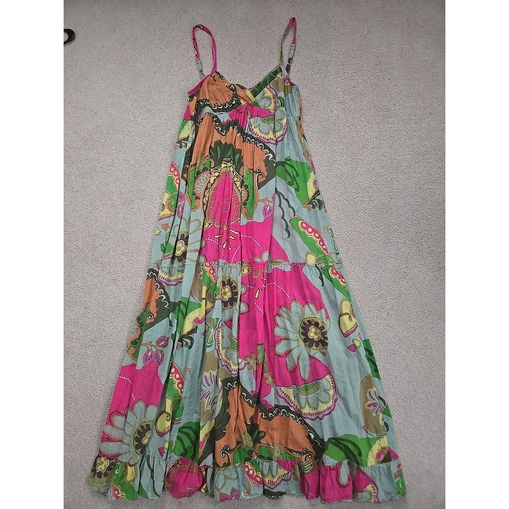 Derek Heart Long Maxi Dress Multicolor Floral Adj. Straps V-neck Tie Back Medium